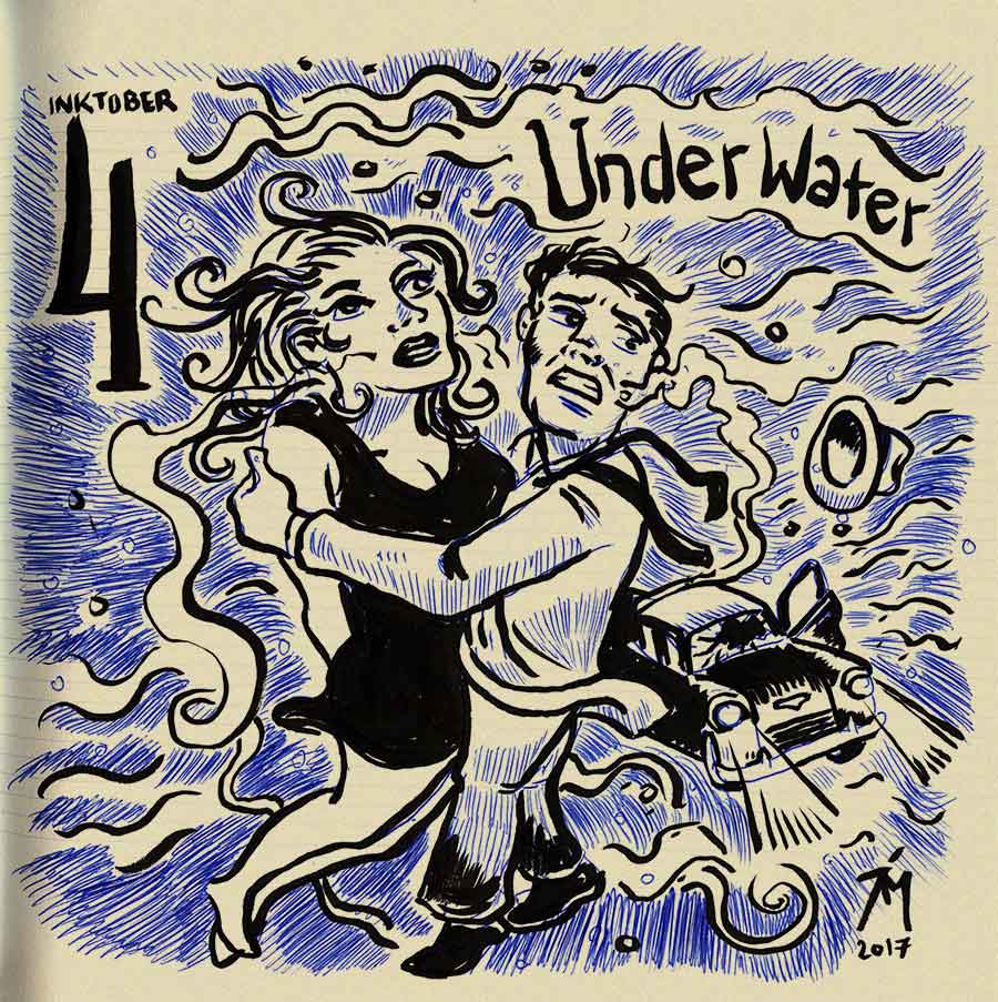 illustration titled Inktober 2017-4 Underwater.