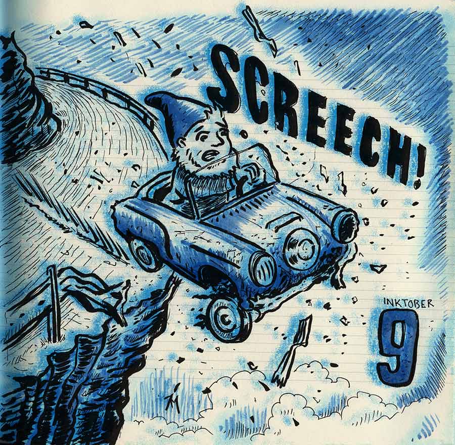 illustration titled: Inktober 9 - Screech.