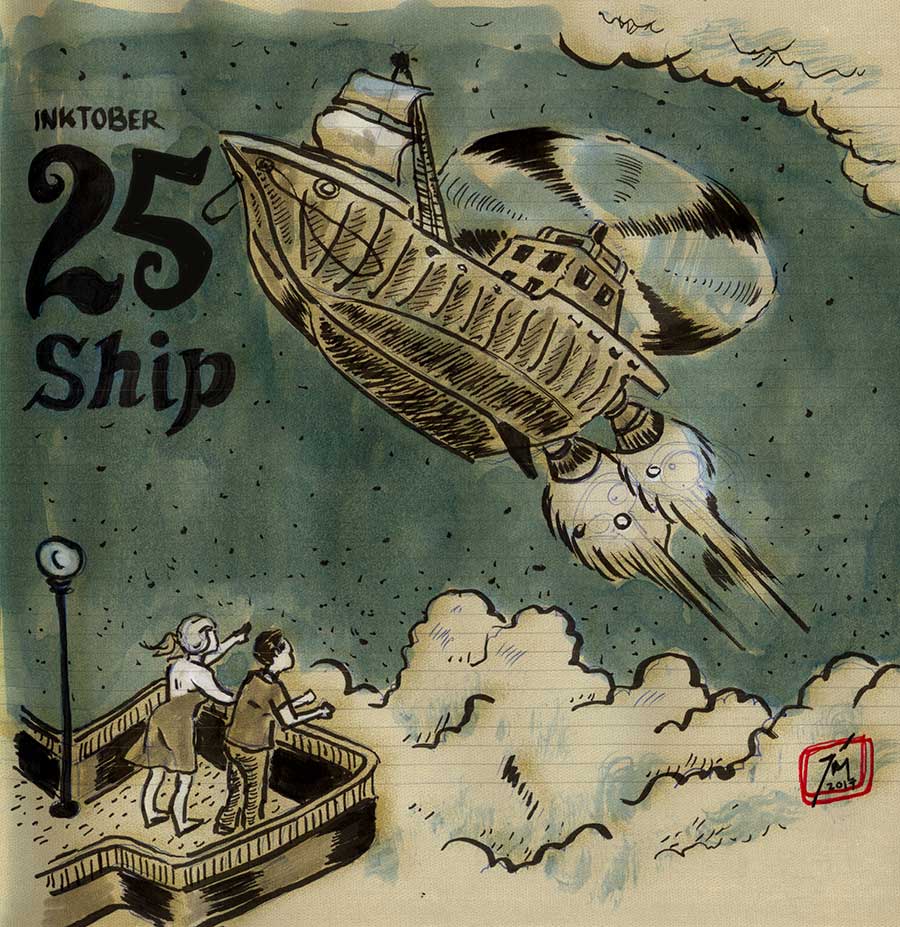 illustration titled: Inktober 25 - Ship.