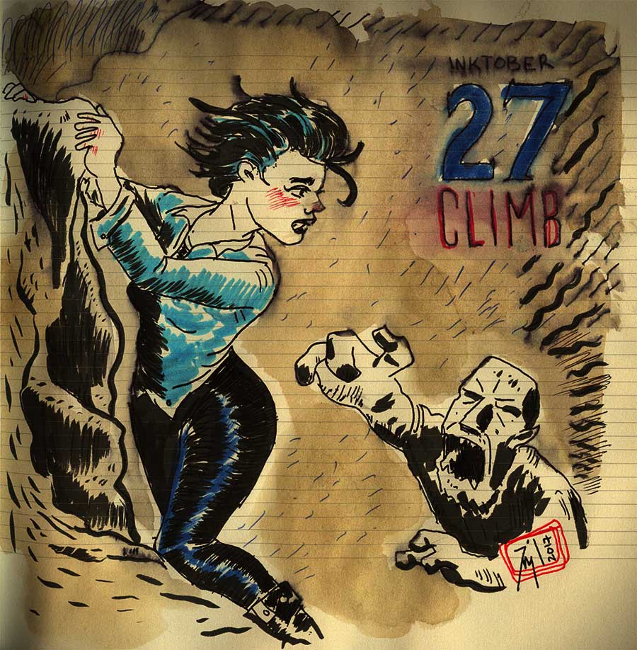 illustration titled: Inktober 27 - Climb.