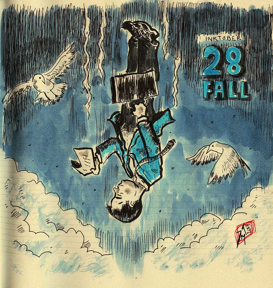 illustration titled: Inktober 28 - Fall.