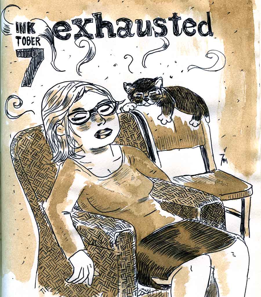 illustration title: Inktober 07: Exhausted.