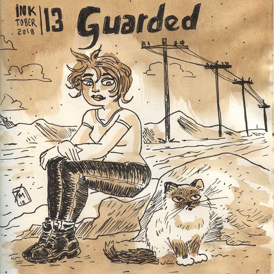 illustration title: Inktober 13: Guarded.