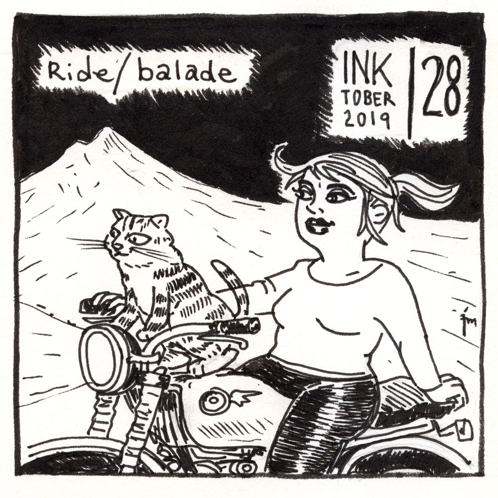 illustration title: Inktober 28: Ride.