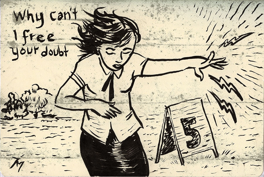 Illustration titled: Inktober 5 Doubt