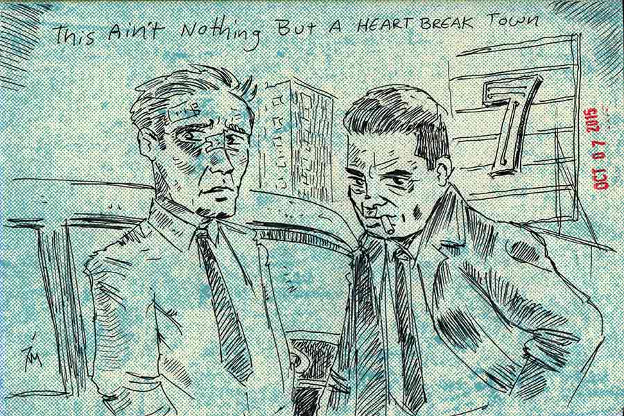 Illustration titled: Inktober 7 Heartbreak Town