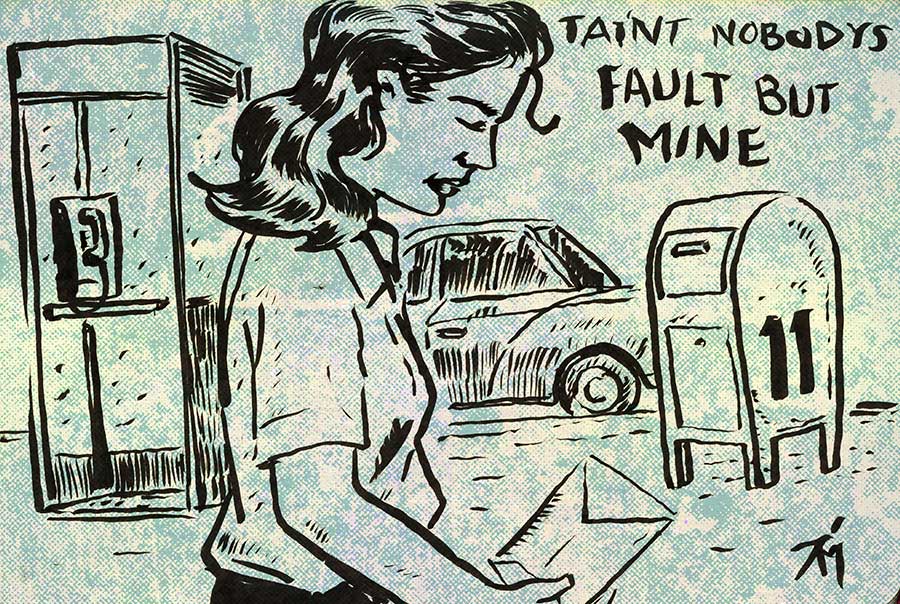 Illustration titled: Inktober 11 Nobody's Fault