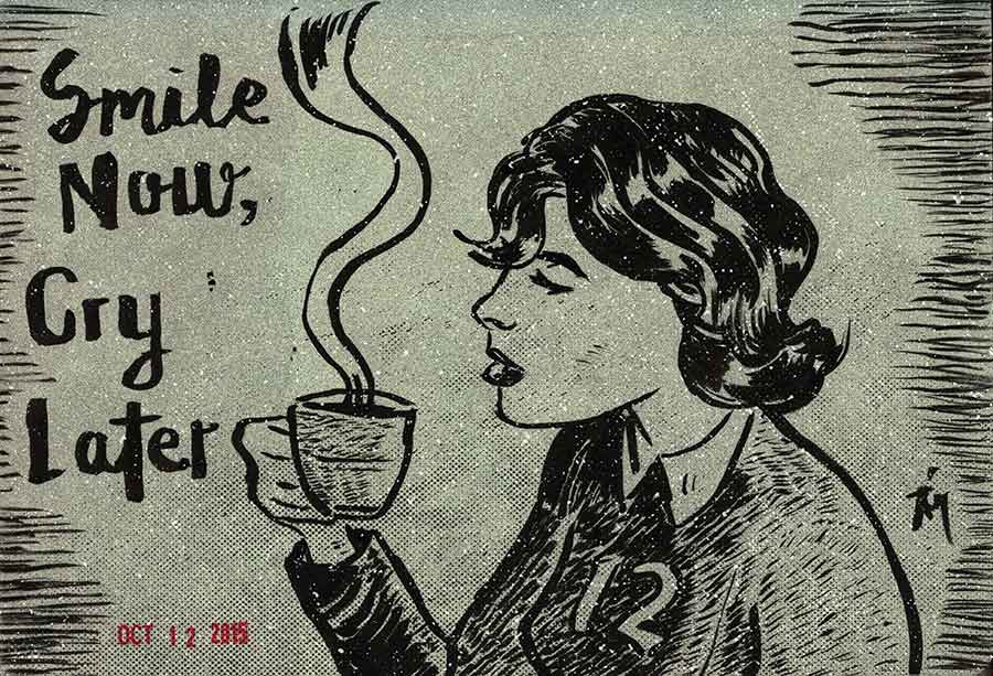 Illustration titled: Inktober 12 Smile Now