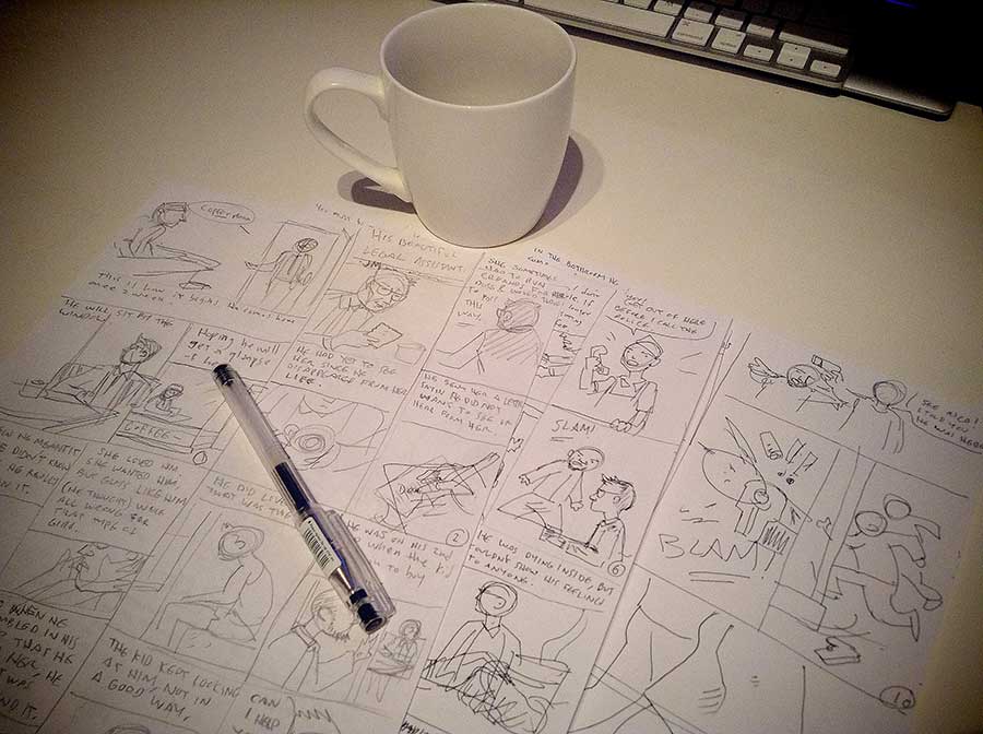 comic book thumbnails for a detective story. 