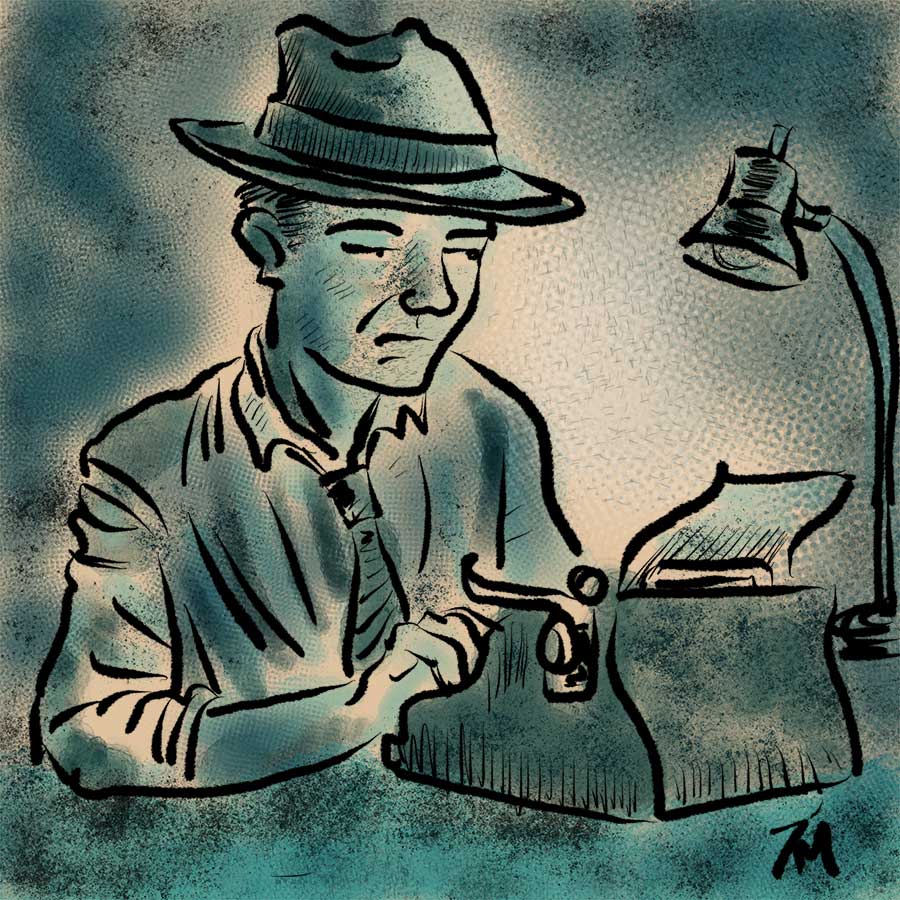 illustration of man typing.