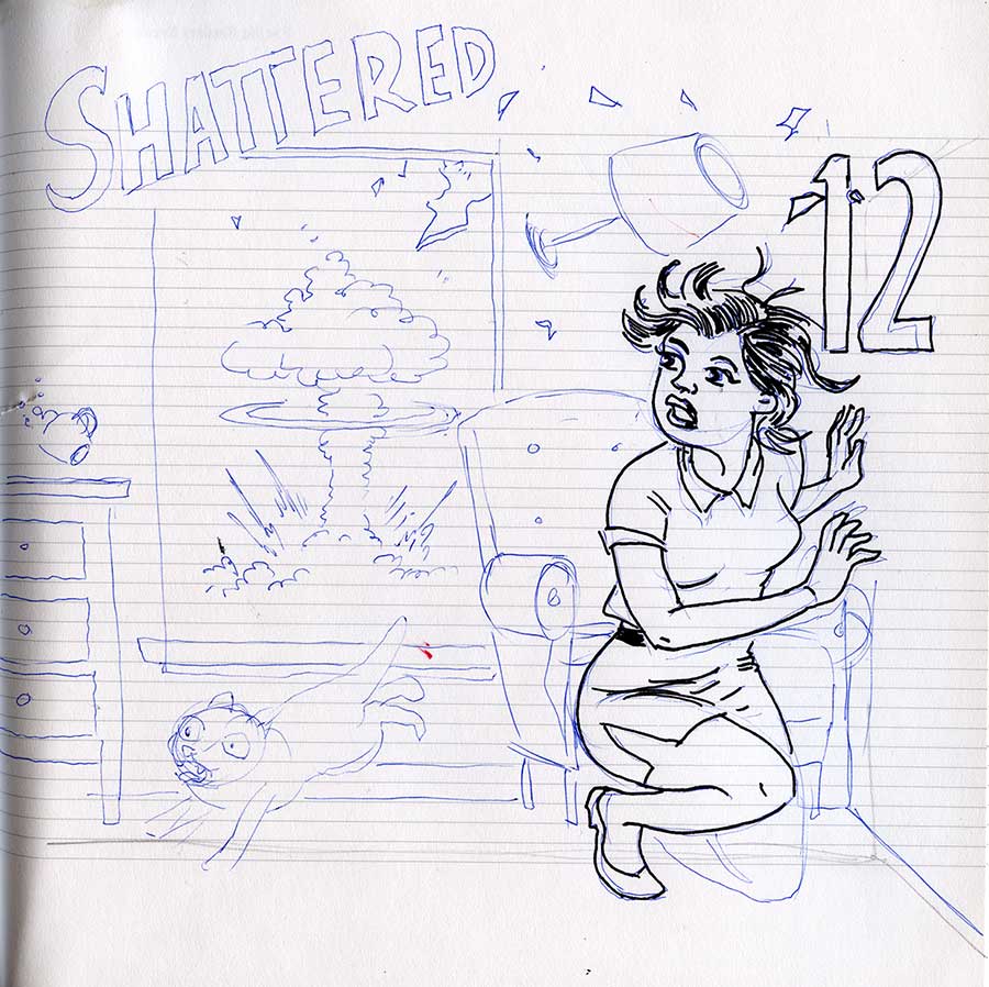 illustration titled: Inktober 12 - Shattered sketch version.