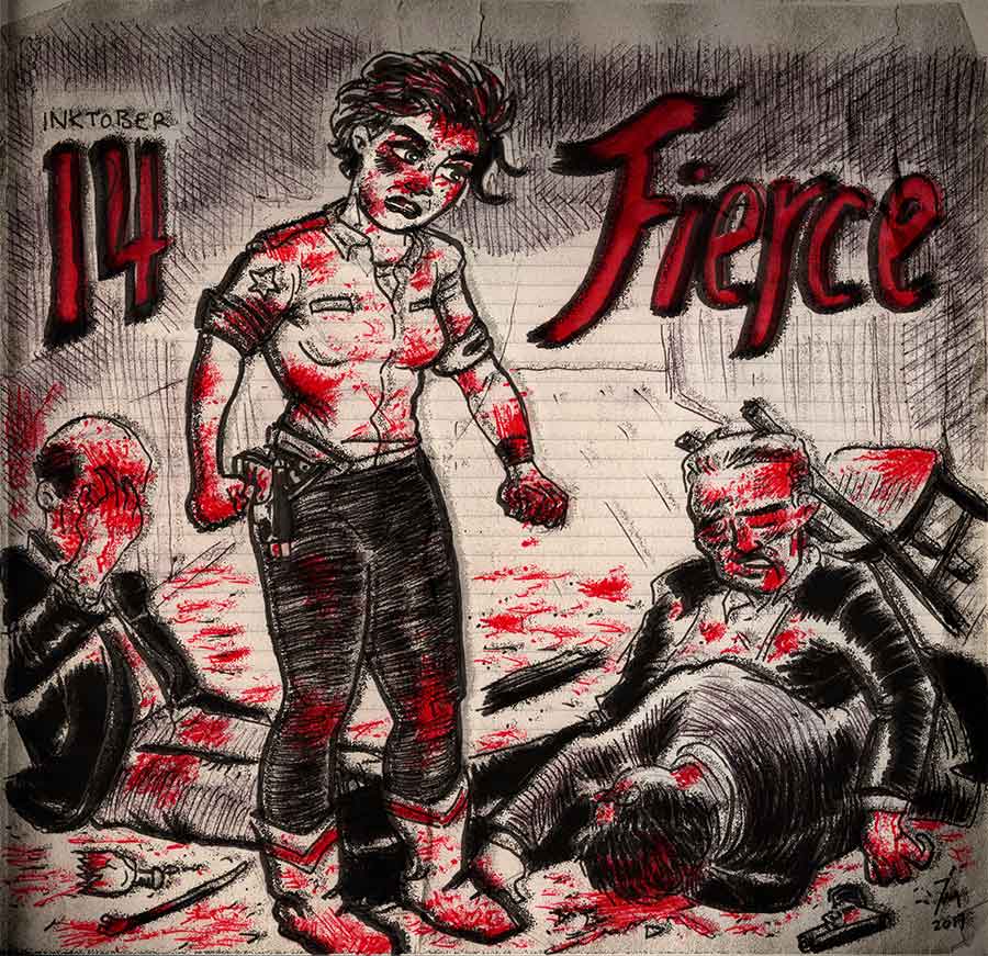 illustration titled: Inktober 14 - Fierce.