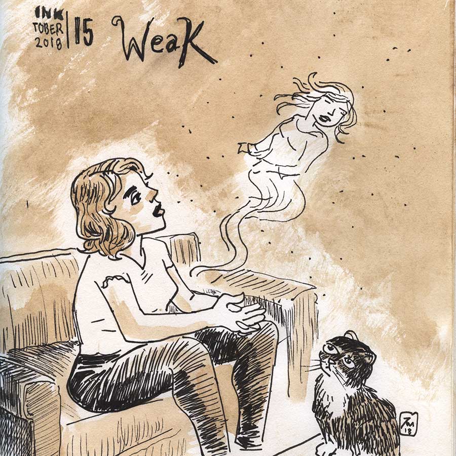 illustration title: Inktober 15: Weak.