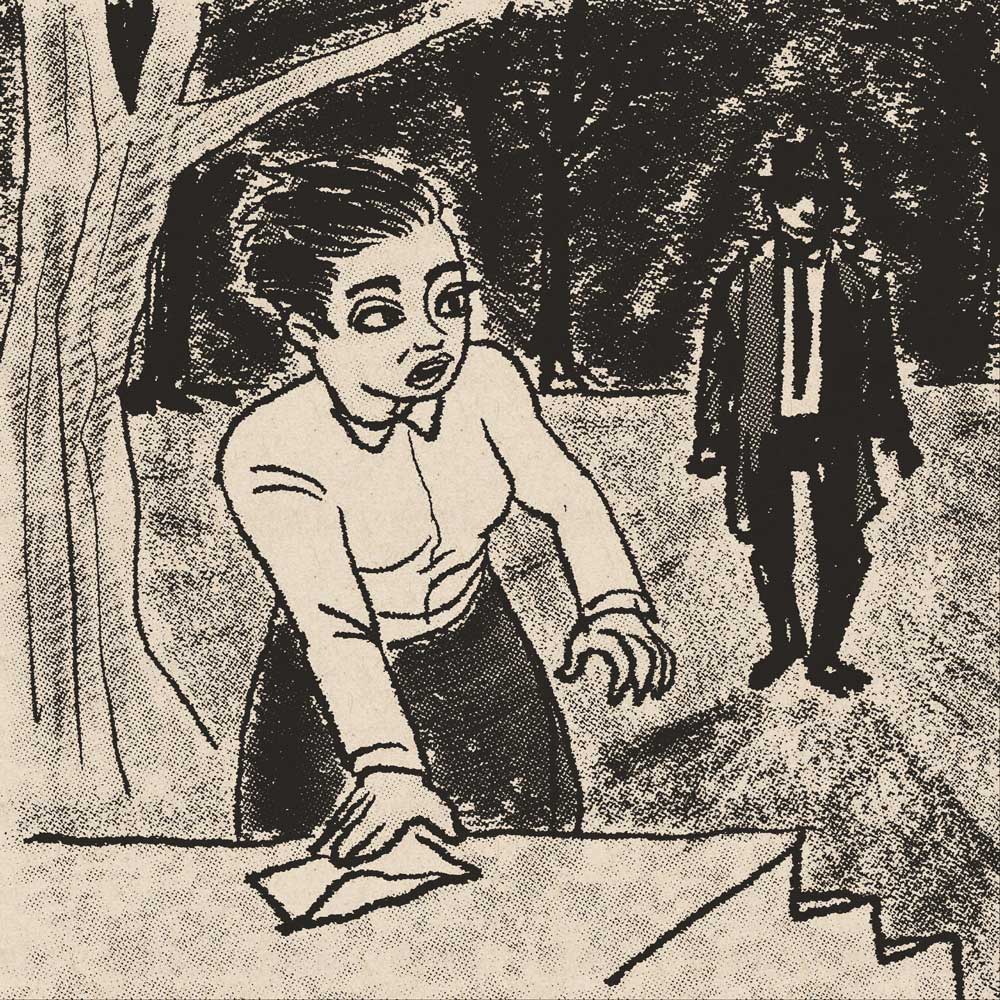 illustration titled: The Stranger Approaches