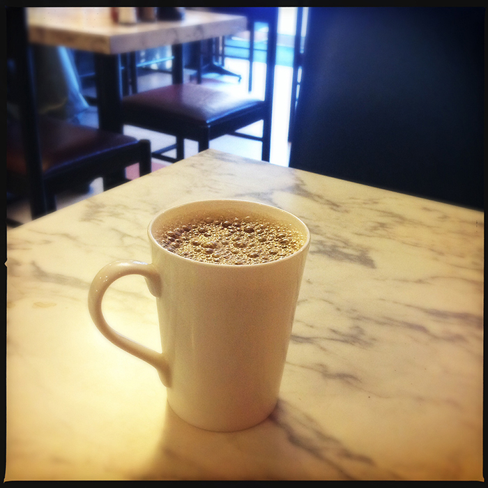 Having Coffee at Evelyns cafe