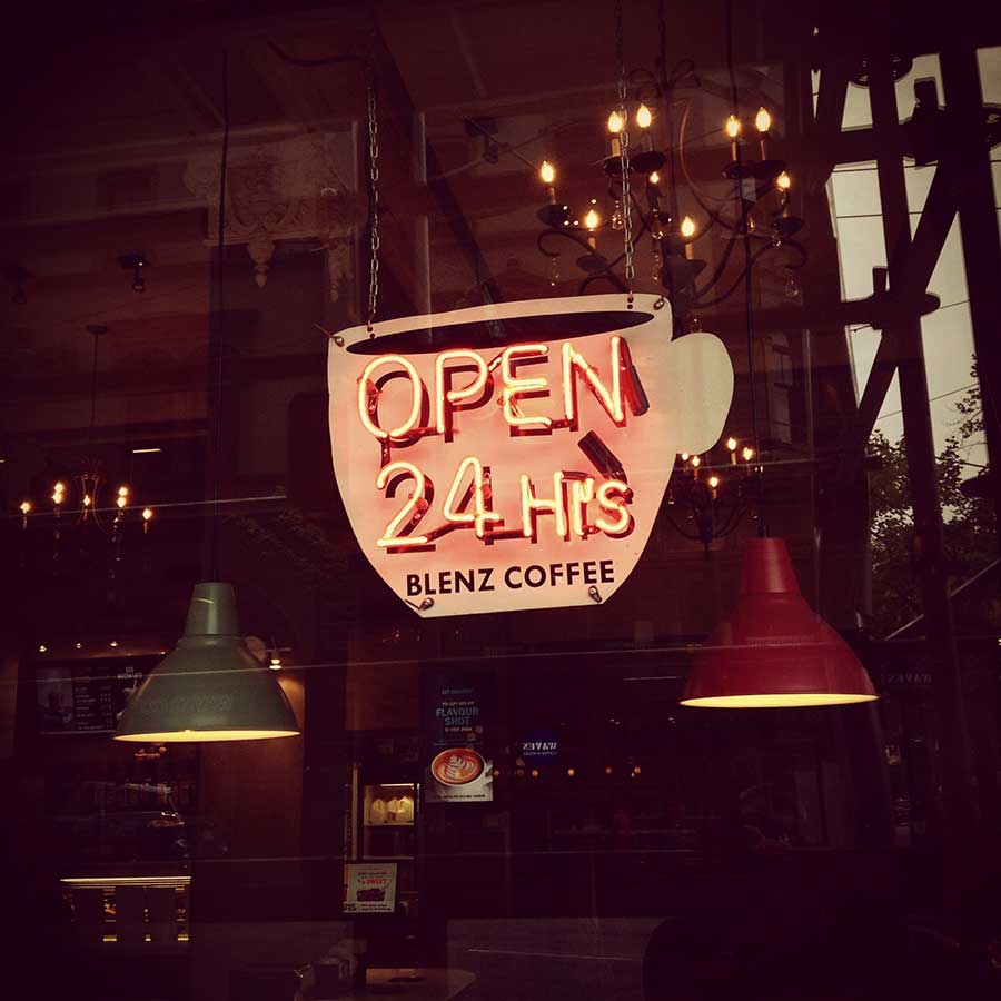 neon sign of a coffee cup. Vancouver, BC, CANADA.