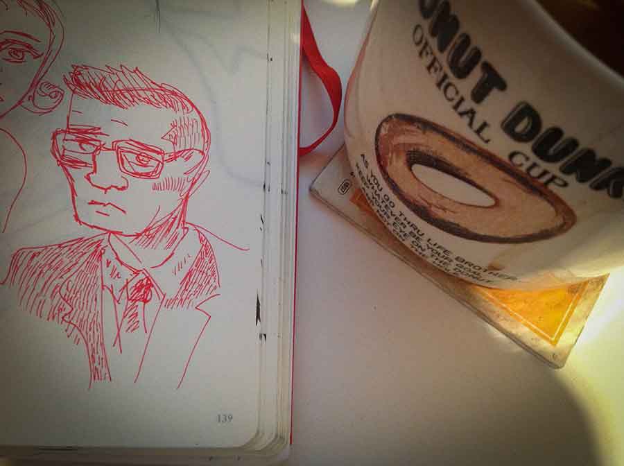 sketchbook drawing of detective.