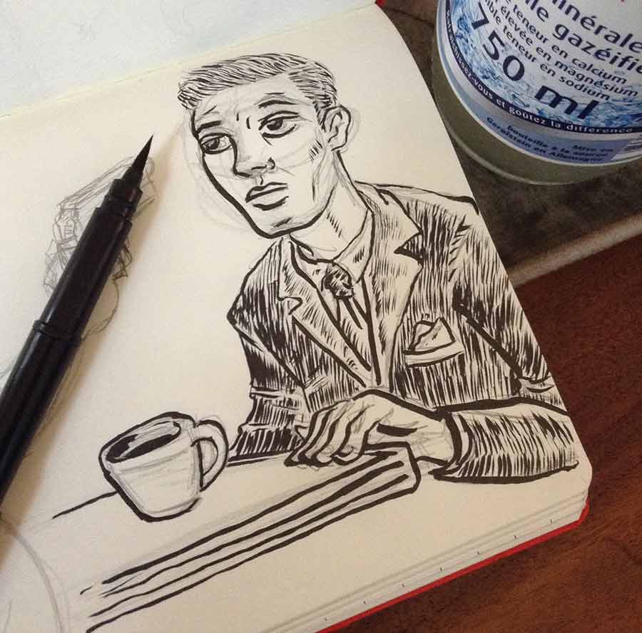 sketchbook and some sparkling water