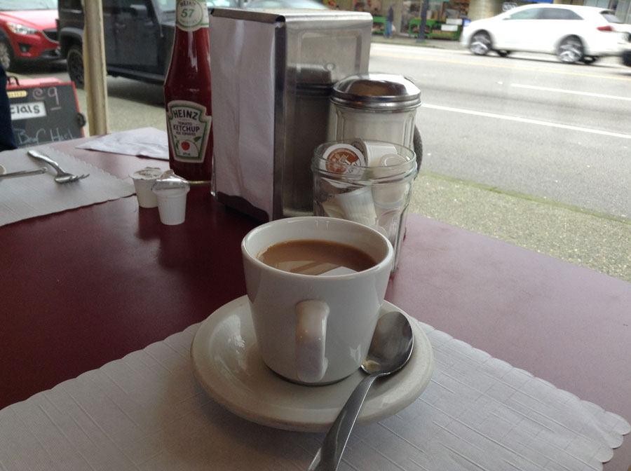 Photo of a coffee cup at the Red Wagon Diner in Vancouver